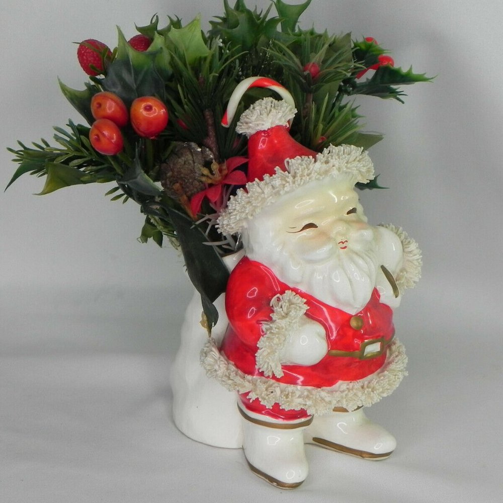 Vintage 6" Spaghetti Trim Santa Planter Japan